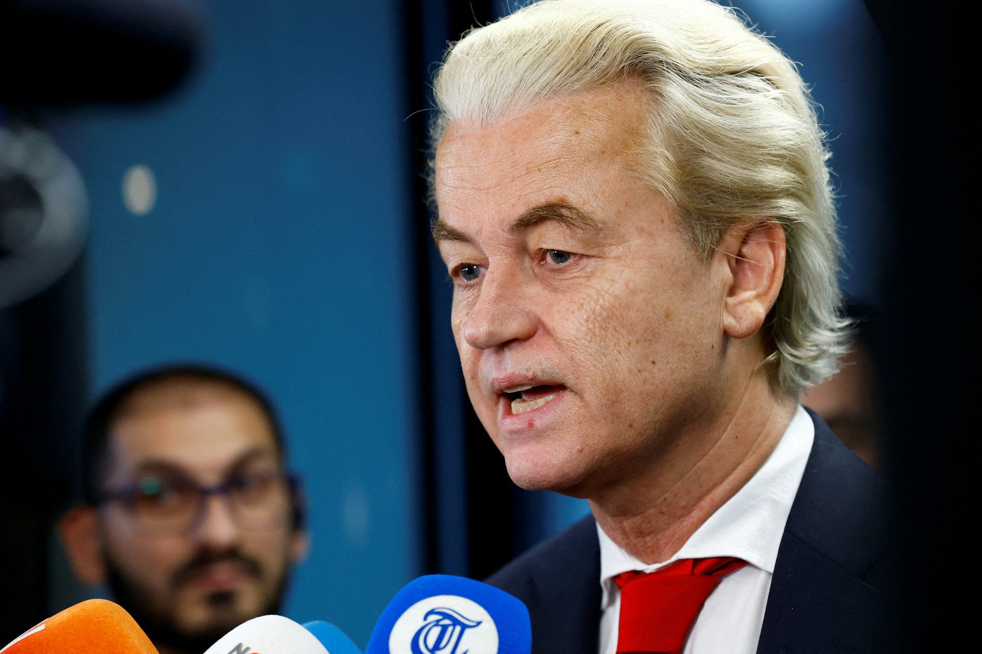 極右自由黨（PVV）的「荷蘭版特朗普」維爾德斯（Geert Wilders）與正版特朗普一樣以突出的髮型備受注目。（Reuters）