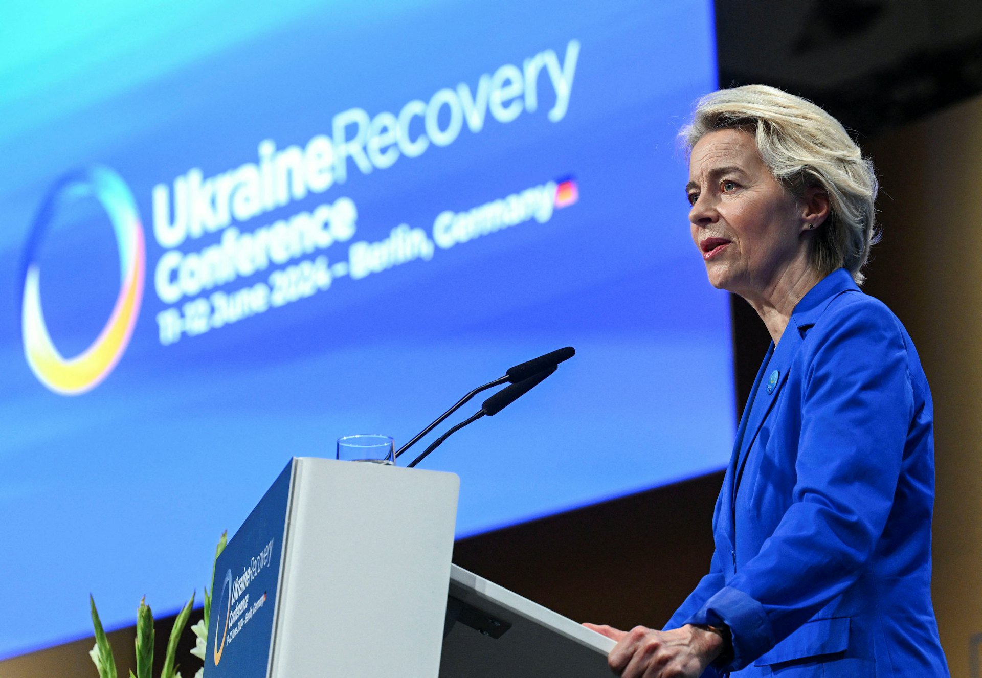 6月11日，馮德萊恩在柏林出席烏克蘭復甦會議。（Reuters）