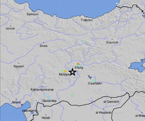 土耳其马拉蒂亚省发生规模5.9地震。（撷取自美国地质调查局）