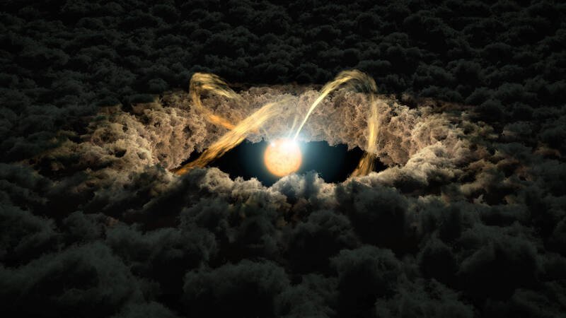 恒星和周围的原行星盘模拟图。(法新社档案照) 恒星和周围的原行星盘模拟图。(法新社档案照)