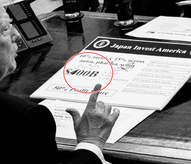 仔细看能发现「400」这个数字被川普拿笔划掉,改成「500」的细节。(图翻摄自Dan Scavino_X) 仔细看能发现「400」这个数字被川普拿笔划掉,改成「500」的细节。(图翻摄自Dan Scavino_X)