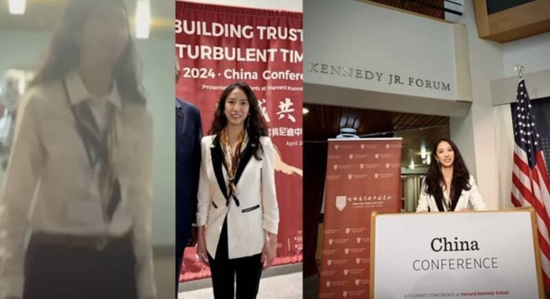 哈佛中國女蔣雨融被揭露就是去年將台裔美籍學生吳亭樺等人拖走的幕後盯場人之一。   圖：翻攝自YouTube