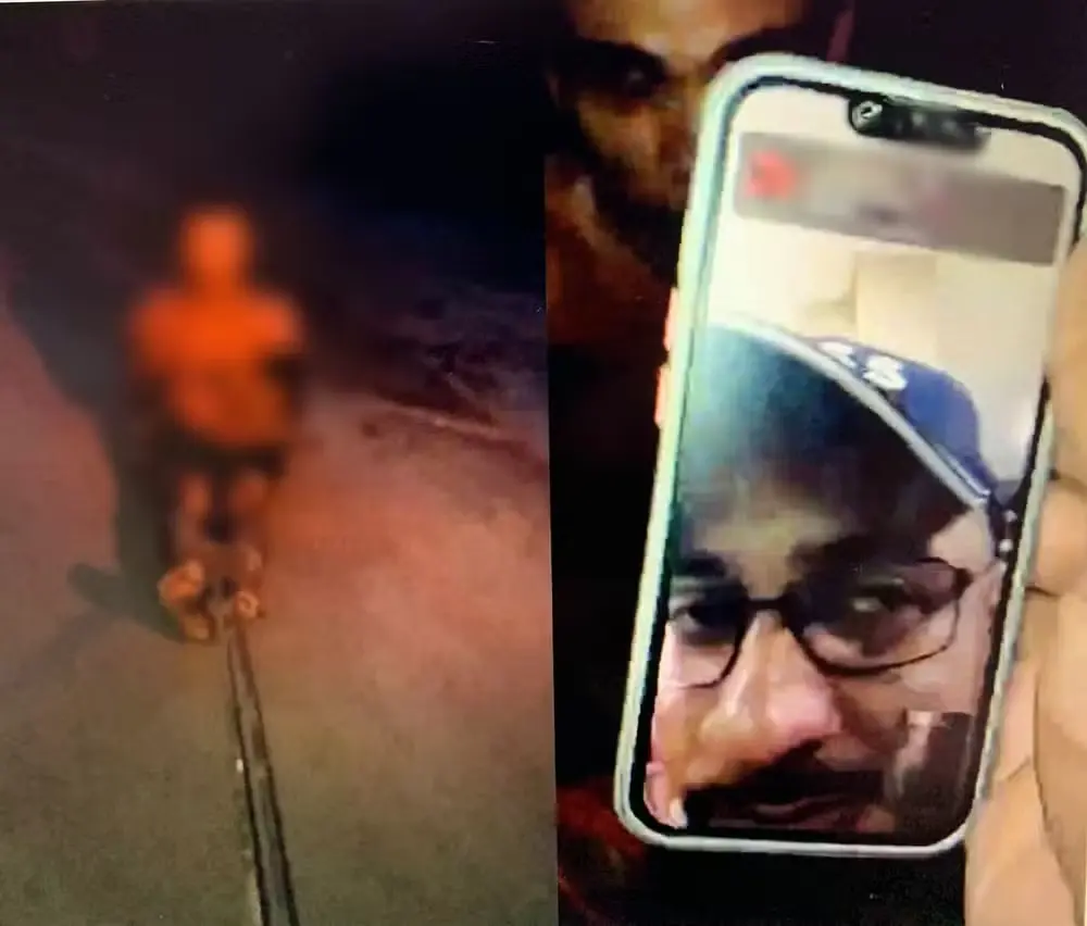 ▲犯罪分子加德纳尔（右）通过视频通话对一名男子施加酷刑