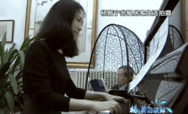 杨振宁看书，翁帆弹钢琴