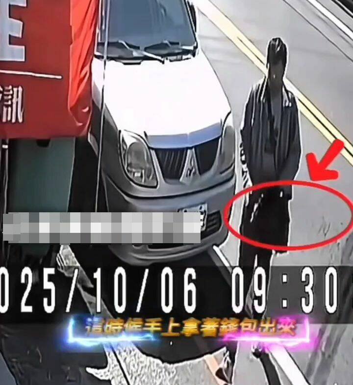 台中1名窃贼，上月6日偷走民众放在副驾驶，里面放有9万元货款的包包，因还没落网，提醒大家小心。（图撷取自社会事新闻影音）