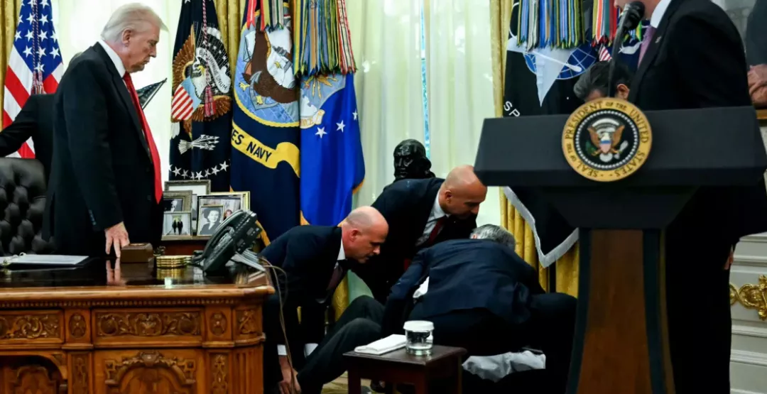 白宫药价记者会：制药高层突然倒地 现场一片慌乱