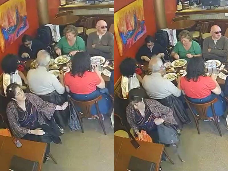 女子与家人开心聚餐，包包竟在众目睽睽下被窃，整个过程仅约30秒。（图撷取自社群平台Ｘ）