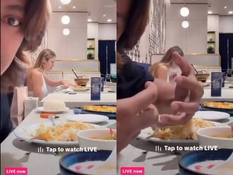 马来西亚男网红Hazren Rich Empire在餐厅直播，对隔壁桌女子评头论足，大开黄腔。（图撷取自社群平台Ｘ）