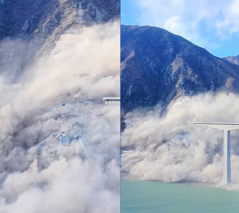 今年1月刚完成合龙的中国四川省红旗桥，于昨日下午发生垮塌事故，相关画面在网路流传。（图撷自网路）