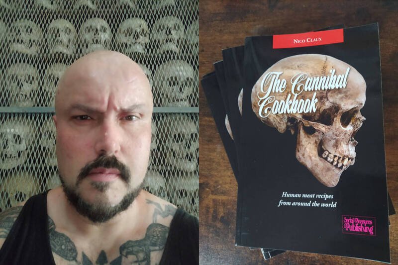 号称「巴黎吸血鬼」的法国男子克洛与其著作《食人食谱》。（本报合成，撷取自Serial Pleasures/官网、脸书）