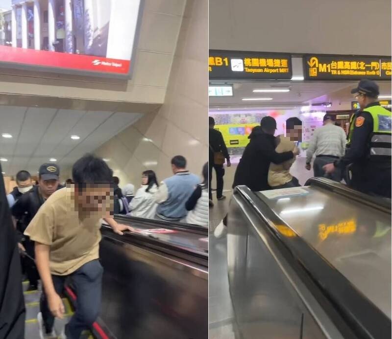 北捷人员与警察追逐男子时，一位见义勇为的路过民众当场将他擒抱压制。（Threads@xry_912授权使用）