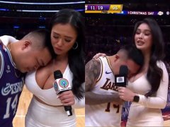 哭倒在爆乳女记者胸怀！湖人男球迷身分起底