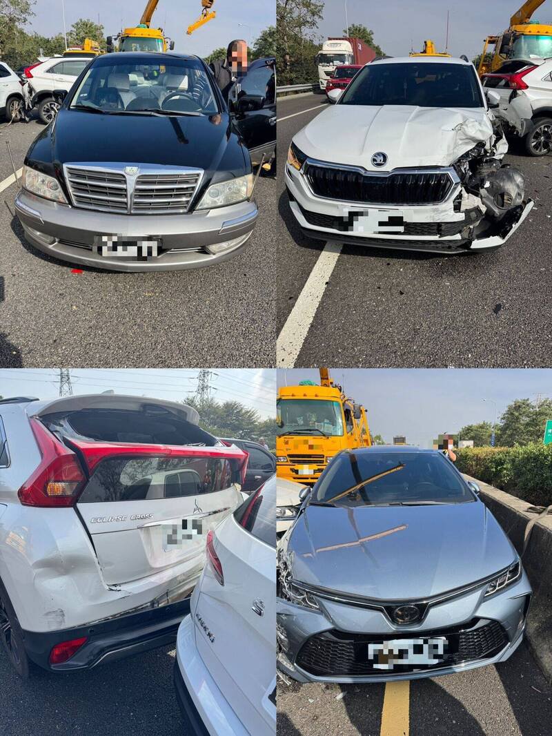 国道1号南下彰化北斗路段今（3）日上午发生4车连环追撞事故。（民众提供）