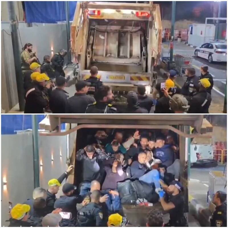 一段垃圾车内挤满巴勒斯坦人试图潜入以色列境内的影片在网上疯传。（图翻摄自X）